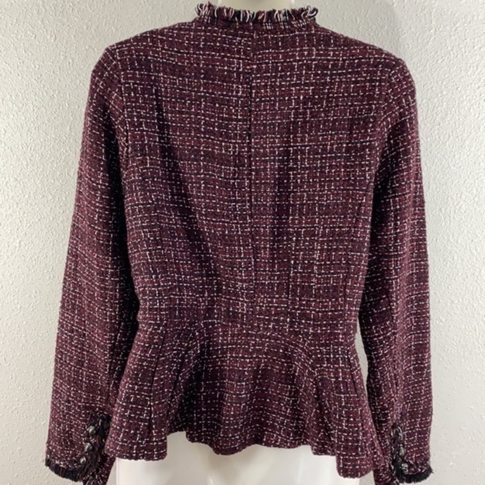 WHBM burgundy white black tweed peplum fringe jacket - Picture 14 of 15